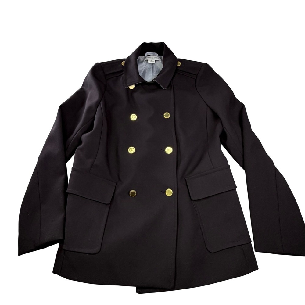 Liz Claiborne Black Double Breasted Peacoat Womens L epaulets, gold‎ buttons